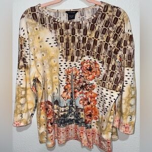 Women's Artistic Floral Blouse - Brown and Orange